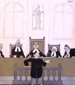 Spotprent over een rechtzaak over oplichting (lijst optie), Verzenden