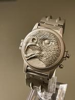 Uniek Flip-Cover Horloge met Adelaar Design, Staal, Staal, Polshorloge, Ophalen of Verzenden