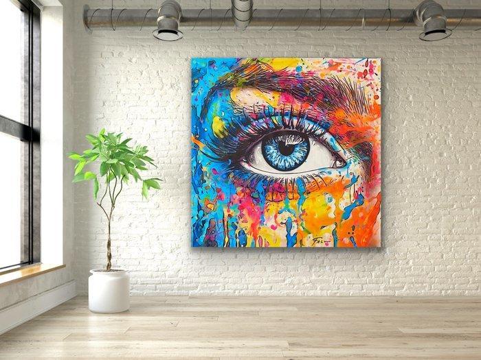 Joaquim Falco - YOUR EYE XL Fluor paint, Antiek en Kunst, Kunst | Schilderijen | Modern