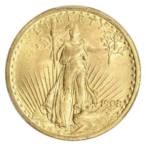 Verenigde Staten. 1908 $20 USD American Saint-Gaudens Gold, Postzegels en Munten, Edelmetalen en Baren