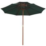 Xl Dubbeldekker parasol 270x270 cm houten paal groen, Nieuw, Verzenden