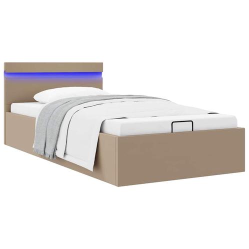 vidaXL Bedframe met opslag en LED kunstleer cappuccino, Huis en Inrichting, Slaapkamer | Bedden, 90 cm, 200 cm, Bruin, Eenpersoons