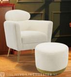 Lounge fauteuil teddy bouclé met hocker Beige white, bouw, Huis en Inrichting, Fauteuils, Nieuw