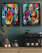 Ksavera - Cubism A1287  - abstract paintings - diptych in, Antiek en Kunst