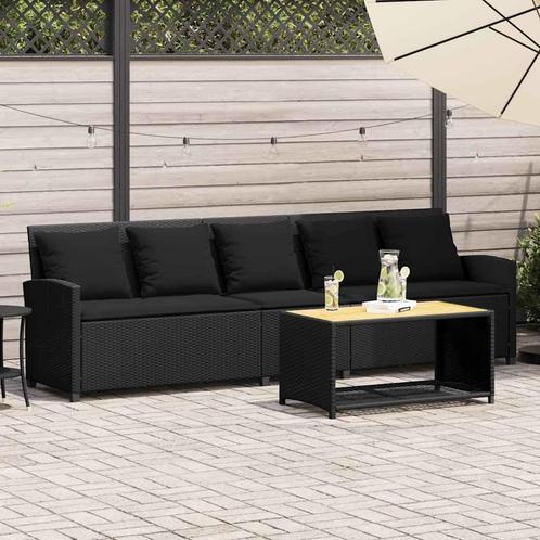 vidaXL Tuinbank 5-zits met kussens poly rattan zwart, Tuin en Terras, Tuinsets en Loungesets, Nieuw, 5 zitplaatsen, Rotan, Verzenden