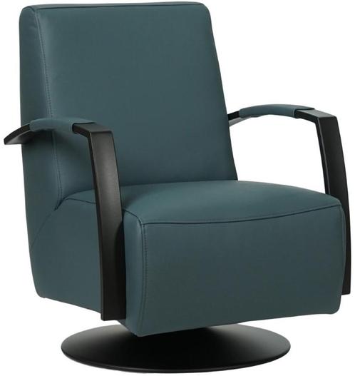 Blauwe leren industriële draaistoel - staal zwart frame met, Huis en Inrichting, Fauteuils, 50 tot 75 cm, 75 tot 100 cm, Nieuw