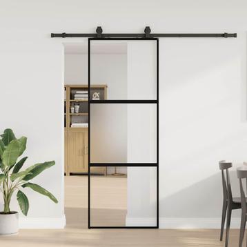 vidaXL Schuifdeur met beslagset 76x205 cm gehard glas zwart beschikbaar voor biedingen