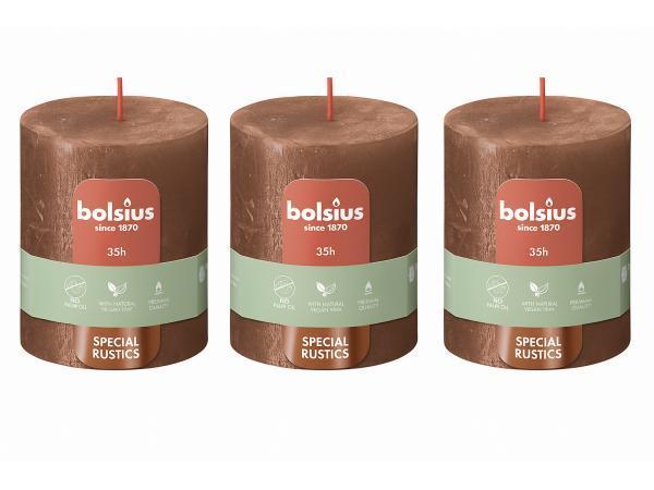 Veiling - Bolsius rustieke kaarsen bruin – set van 3 stuks, Huis en Inrichting, Woonaccessoires | Kandelaars en Kaarsen