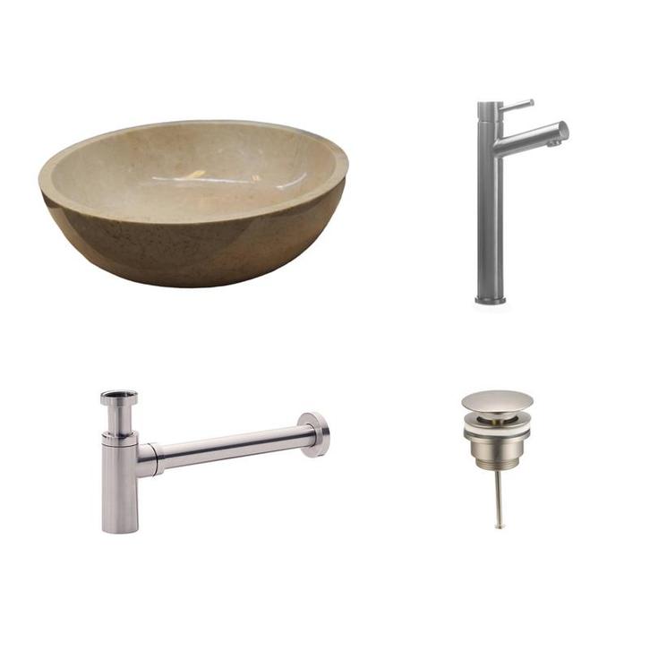 Sani Royal Natuurstenen Waskomset Beige Marmer, Doe-het-zelf en Verbouw, Sanitair