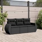 vidaXL 3-delige Loungeset met kussens poly rattan zwart, Verzenden, Nieuw, Rotan, Loungeset