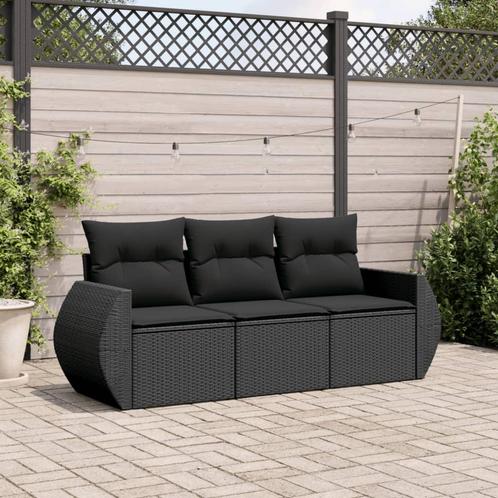vidaXL 3-delige Loungeset met kussens poly rattan zwart, Tuin en Terras, Tuinsets en Loungesets, Loungeset, Nieuw, Rotan, Verzenden