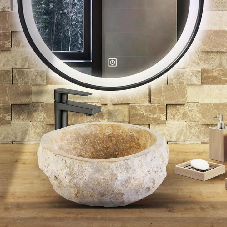 Waskom BWS Stone Rond 35x35x15 cm Met Gepolijste Binnenzijde, Doe-het-zelf en Verbouw, Sanitair, Overige typen, Nieuw, Ophalen of Verzenden