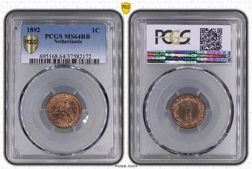 Koningin Wilhelmina 1 cent 1892 MS64 RB PCGS gecertificeerd, Postzegels en Munten, Munten | Nederland, Losse munt, 1 cent, Koningin Wilhelmina