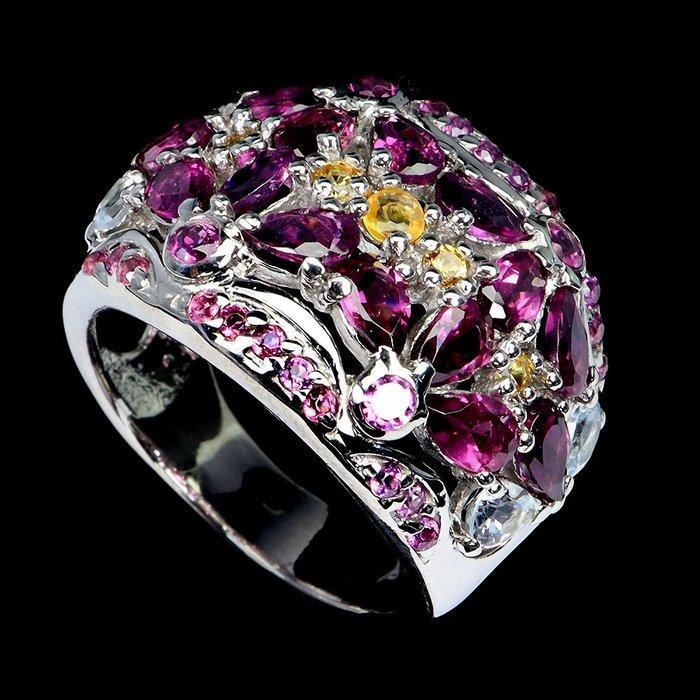 Zonder Minimumprijs - Ring Zilver Granaat - Aquamarijn - 49, Sieraden, Tassen en Uiterlijk, Ringen