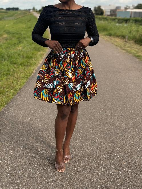 Afrikaanse print mini rok - Multi color Feathers - S, Kleding | Dames, Rokken, Nieuw, Ophalen of Verzenden