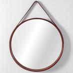 REA Ronde wandspiegel - leren band - houten frame - Ø50 c.., Ophalen of Verzenden, Nieuw