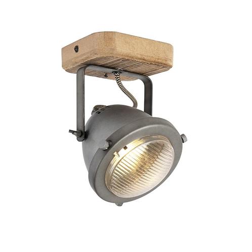 Industriële spot staal met hout kantelbaar - Emado, Huis en Inrichting, Lampen | Spots, Nieuw, Overige materialen