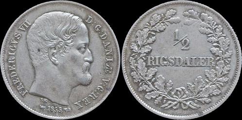 Denmark Frederik Vii 1/2 rigsdaler 1855 zilver, Postzegels en Munten, Munten en Bankbiljetten | Toebehoren, Verzenden