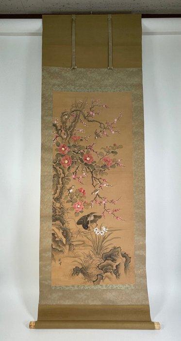 Hangend doek schilderij landschap van vogels en bloemen,, Antiek en Kunst, Antiek | Overige Antiek