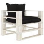 vidaXL Tuinbank met zwarte kussens pallet hout, Verzenden, Nieuw, Hout