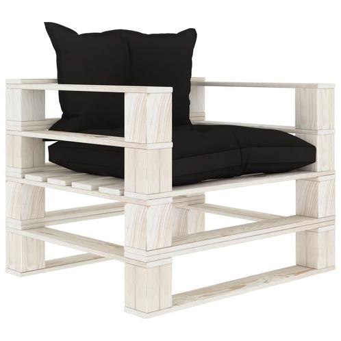 vidaXL Tuinbank met zwarte kussens pallet hout, Tuin en Terras, Tuinsets en Loungesets, Nieuw, Hout, Verzenden