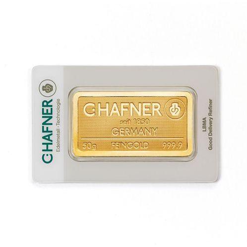 50 gram goudbaar C.Hafner met certificaat LBMA, Postzegels en Munten, Edelmetalen en Baren, Goud, Verzenden