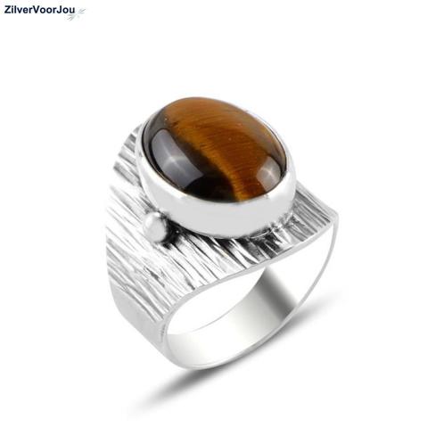 Zilveren bruine tijgeroog ring handgemaakt, Sieraden, Tassen en Uiterlijk, Ringen, Nieuw, Verzenden