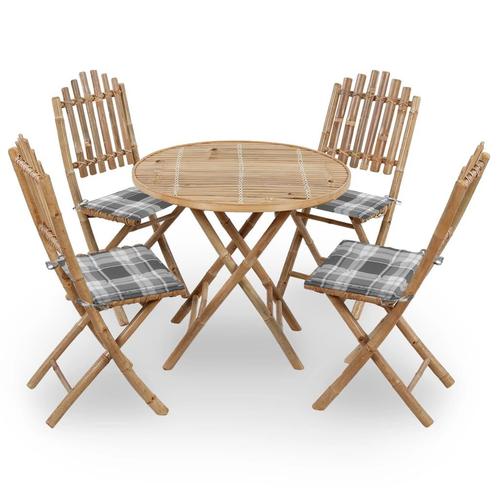 vidaXL 5-delige Tuinset inklapbaar met kussens bamboe, Tuin en Terras, Tuinsets en Loungesets, Tuinset, Nieuw, 4 zitplaatsen, Hout