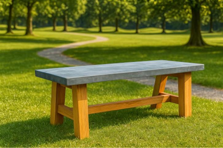 Rockwood® Bankje massief beton met stevig Douglas onderstel, Tuin en Terras, Tuinsets en Loungesets, Nieuw, Hout, Ophalen of Verzenden