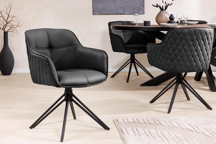 Draaibare designstoel EUPHORIA Zwart echt lederen metalen, Huis en Inrichting, Stoelen, Ophalen of Verzenden