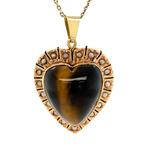 Gouden entourage hart hanger met tijgeroog en parels 14 krt, Ophalen of Verzenden, Nieuw