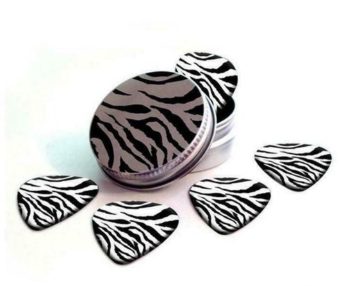Blikje + plectrums met afbeelding van een Zebra print, Verzamelen, Overige Verzamelen, Nieuw, Ophalen of Verzenden