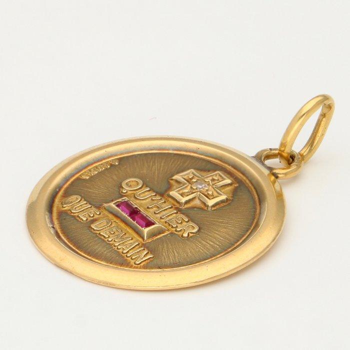 Hanger - 18 karaat Geel goud - Diamant - Robijn, Sieraden, Tassen en Uiterlijk, Antieke sieraden