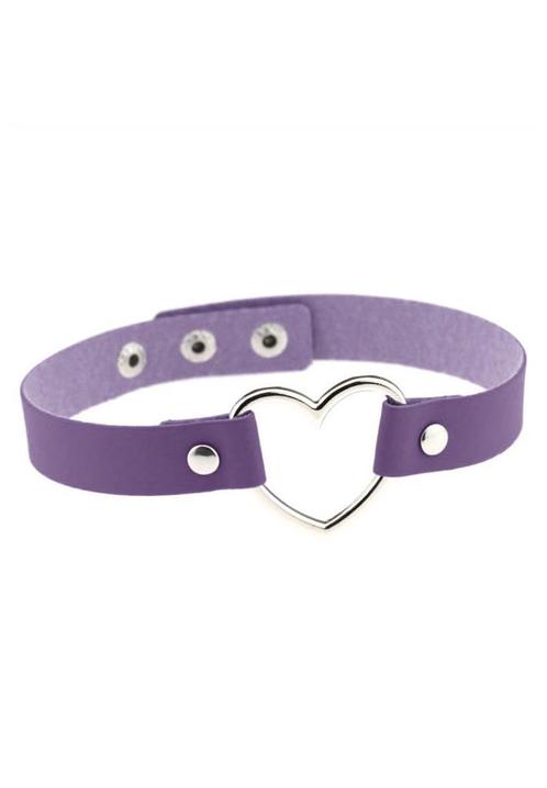 Choker Paars Hartje Pu Leer Collar Ketting Hart Halsband Lil, Sieraden, Tassen en Uiterlijk, Kettingen, Paars, Nieuw, Verstelbaar
