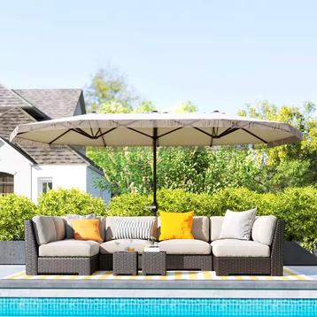 Nieuwe XXL Parasol - Stokparasol (4,5x2,65m) Crème Zwart beschikbaar voor biedingen