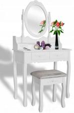 Make-up tafel met spiegel en kruk - 3 ruime lades - wit -..., Ophalen of Verzenden, Nieuw