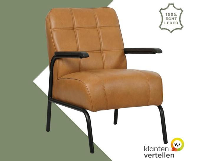 Leren fauteuil Ahead - Granada Sahara (cognac), Huis en Inrichting, Fauteuils, 50 tot 75 cm, 75 tot 100 cm, Nieuw, Leer, Ophalen of Verzenden