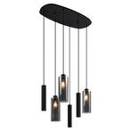 Moderne hanglamp zwart met smoke glas 6-lichts - Duplantis, Huis en Inrichting, Lampen | Hanglampen, Nieuw, Overige materialen