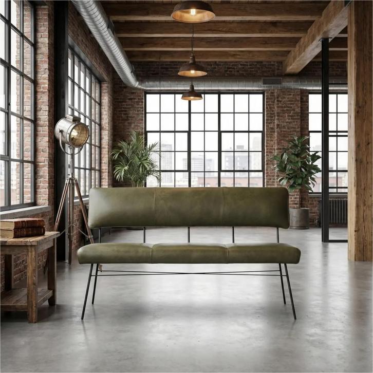 Leren eetkamerbank Solid - Granada Moss (olijf/groen) -, Huis en Inrichting, Stoelen, Nieuw, Leer, Ophalen of Verzenden