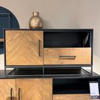 TV-meubel Vinito (109cm) eiken fineer zwart/naturel - Pronto, Huis en Inrichting, Kasten | Televisiemeubels, 100 tot 150 cm, Eikenhout