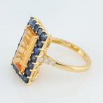 Ring - 14 karaat Geel goud - 6.58ct. tw. Topaas - Saffier -, Sieraden, Tassen en Uiterlijk, Ringen, Nieuw