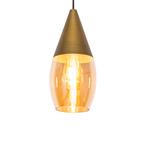 Moderne hanglamp goud met amber glas - Drop, Nieuw, Glas, Modern, 75 cm of meer