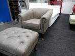 Lederen Chesterfield Club Chair + Chesterfield Voetenbankje