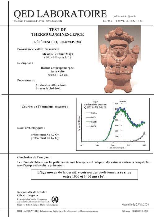 Maya Terracotta Ocarinafiguur. 600 - 900 na Christus. 12,9, Verzamelen, Mineralen en Fossielen