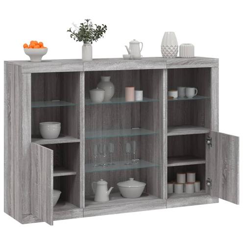vidaXL Dressoirs met LED-verlichting 3 st bewerkt hout grijs, Huis en Inrichting, Kasten | Dressoirs, 25 tot 50 cm, Nieuw, Minder dan 50 cm