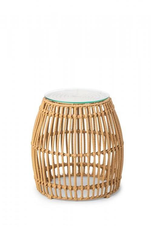 Palm Poef | PE Rattan | Beige | Glas | Ø40 x 40 cm, Zakelijke goederen, Horeca | Keukenapparatuur, Verzenden