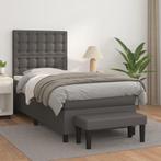 vidaXL Boxspring met matras kunstleer grijs 90x190 cm, Overige materialen, 90 cm, Eenpersoons, Verzenden