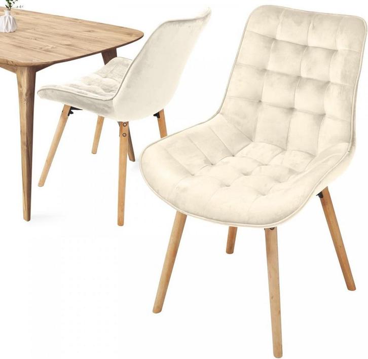 Eetkamerstoelen - Set van 2 - Fluweel - Creme - MIADOMODO®, Huis en Inrichting, Tafels | Kaptafels, Nieuw, Verzenden