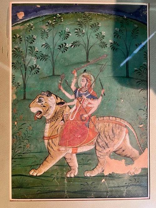 Indiaanse miniaturebeeld van Dea Durga op een tijger. -, Antiek en Kunst, Kunst | Niet-Westerse kunst