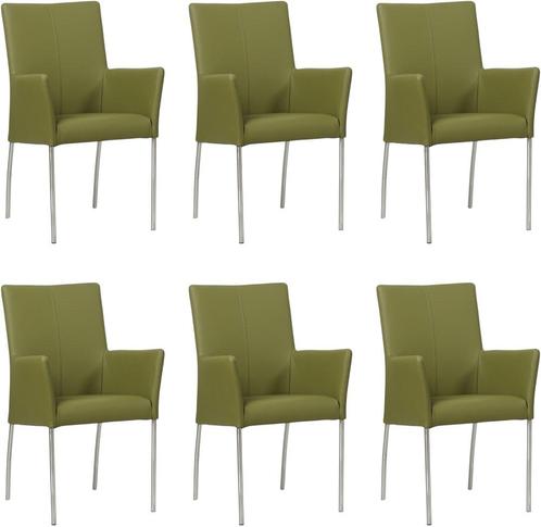 Set van 6 Groene leren moderne eetkamerstoelen - Toledo Leer, Huis en Inrichting, Stoelen, Vijf, Zes of meer stoelen, Nieuw, Leer